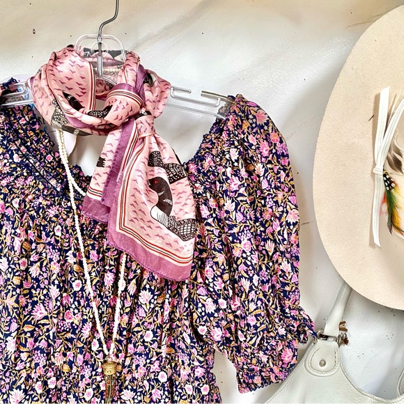 Rare Eleanor Paine Loon Printed vintage Scarf /wrap made in Japan w nature feel - Picture 7 of 14